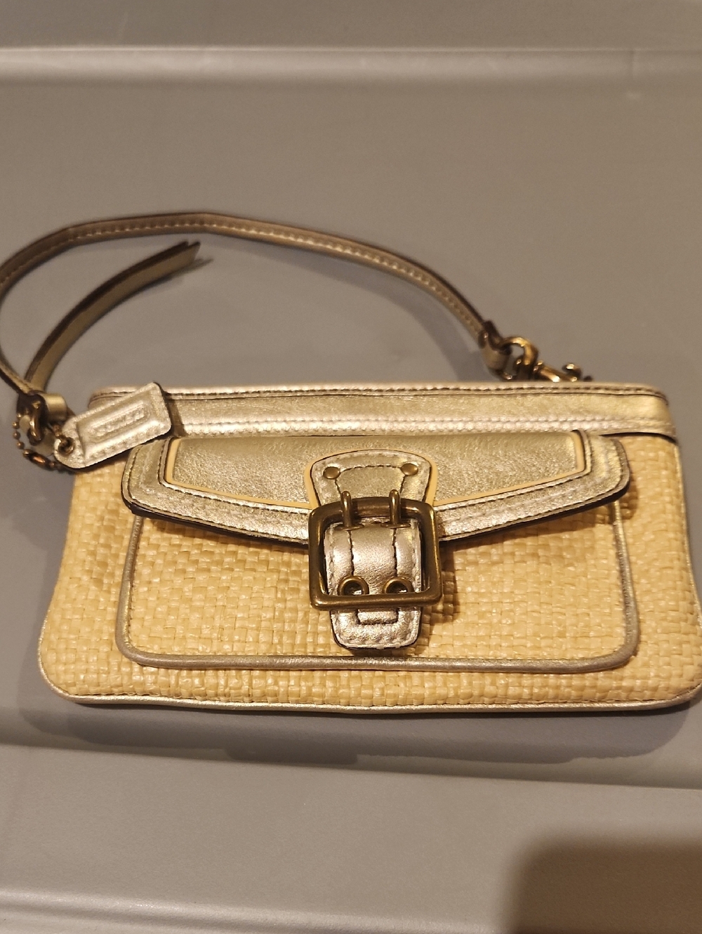 Coach Straw Clutch with Gold Metallic Trim